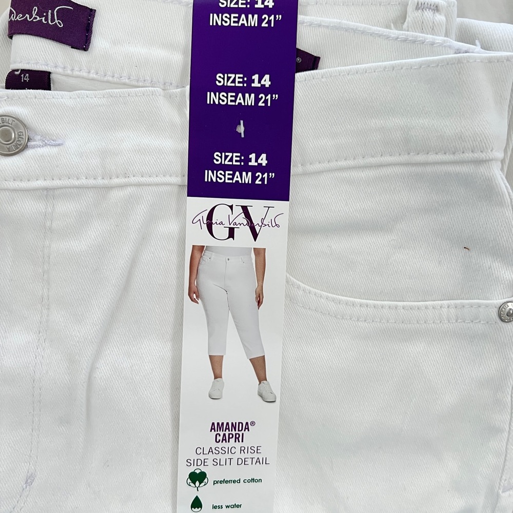 Gloria Vanderbilt AMANDA Classic Rise White Capri Size 14 *NWT